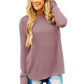 (Small, Dustypink) - MEROKEETY Women's Long Sleeve Oversized Crew Neck Solid Colour Knit Pullover Sweater Tops