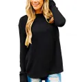 MEROKEETY Women's 2024 Fall Long Sleeve Oversized Crew Neck Solid Color Knit Pullover Sweater Tops, Black, Small