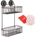 HASKO accessories Shower Caddy with Suction Cups | 304 Stainless Steel | Adhesive 3M Stick Discs | 2 Tier Basket for Bathroom and Kitchen Storage (Bronze)