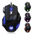 Zelotes Ergonomic 7200 DPI LED Optical Wired Gaming Mouse Mice 7 Buttons For Pro Gamer PC Laptop Desktop Mac Notebook-Black by AFUNTA-Black(T80)