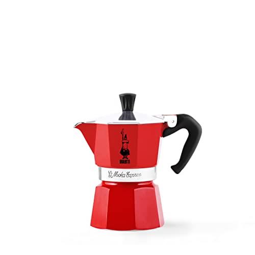 Bialetti - Moka Express: Red Iconic Stovetop Espresso Maker, Makes Real Italian Coffee, Moka Pot 3 Cups (4.3 Oz - 130 Ml), Aluminium, Red
