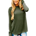 MEROKEETY Women's 2024 Fall Long Sleeve Oversized Crew Neck Solid Color Knit Pullover Sweater Tops, Green, Medium