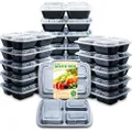 Enther Meal Prep Containers with Lids 20 Pack 3 Compartment Food Storage Bento Lunch Box BPA Free, Reusable, Microwave/Dishwasher/Freezer Safe, 24oz Black Small