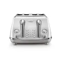 De'Longhi Icona Capitals 4 Slice Toaster CTOC4003.W, 4 Slot Toaster with Reheat, Bagel, Cancel, and Defrost Functions, 6 Browning Levels, 1800 W, Pull Crumbs Tray, Stainless Steel, White