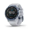 Garmin Fenix 6 Pro Solar, Multisport GPS Watch with Solar Charging Capabilities, Advanced Training Features and Data, Mineral Blue with White Band