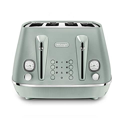 De'Longhi Distinta Perla, 4 Slot Toaster, Reheat, 6 Browning Settings, Defrost and Cancel Functions, Pull Crumb Tray, 1800W, CTIN4003.GR, Green