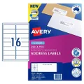 Avery Quick Peel A4 Labels for Laser Printers - Printable Packaging, Shipping & Address Labels - Mailing Stickers - White, 99.1 x 34 mm, 1600 Labels / 100 Sheets (959003 / L7162)