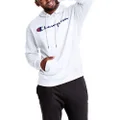 Champion Men's Powerblend Fleece Pullover Hoodie, Script Logo Hooded Sweatshirt, White-y06794, Large US