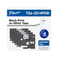 Brother Genuine P-Touch TZe-231 4-Pack Tape (TZE2314PKB) ½” (0.47” or 12mm) x 26.2 ft. (8m) Laminated Black on White, (for use with PT-D210, PT-H110, PT-D220, PT-D410, PT-D600 Label Makers)