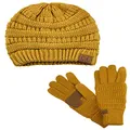 C.C Unisex Soft Stretch Cable Knit Beanie and Anti-Slip Touchscreen Gloves 2 Pc Set, Mustard