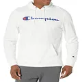 Champion Men's Hooded Long-Sleeve Tee Shirt for Men, Cotton Men's T-Shirt Hoodie, Script Logo, White Script, Medium