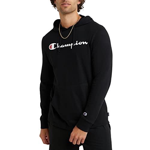 Champion Men's Hoodie, Midweight T-Shirt Hoodie, Soft and Comfortable T-Shirt Hoodie for Men, Black Script, Medium