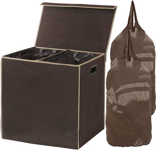 SimpleHouseware Double Laundry Hamper with Lid and Removable Laundry Bags, Brown