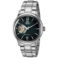 Orient Men's "Helios' Stainless Steel Japanese-Automatic/Hand Winding Open-Heart Display, Green