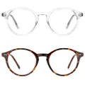 TIJN Blue Light Blocking Glasses Men Women Vintage Thick Round Rim Frame Eyeglasses, 07(2pack) transparent/Tortoise, Medium