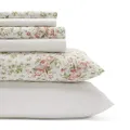 Laura Ashley - Queen Sheets, Cotton Percale 6-Piece Bedding Set, Crisp & Cool Home Decor (Marissa Coral, Queen)