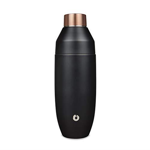 SNOWFOX C90024-15 Premium Vacuum Insulated Stainless Steel Cocktail Shaker-Home Bar Accessories-Elegant Drink Mixer-Leak-Proof Lid with Jigger & Built-in Strainer-Black/Gold-22oz.