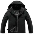 OTU Men's Lightweight Waterproof Hooded Rain Jacket Outdoor Raincoat Shell Jacket for Hiking Travel, Black, Large