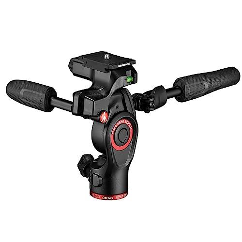 Manfrotto Befree 3-Way Live Camera Tripod Head, Aluminium, 6kg Payload, for Travel Tripods, with Foldable Handles, Fluid Drag System, for Photo and Video, Vlogging Equipment (MH01HY-3WUS),Black