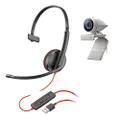 Plantronics Poly - Studio P5 Webcam with Blackwire 3210 Headset Kit ( + Polycom) - 1080p HD Professional Video Conferencing Camera & Single-Ear Wired Headset USB-A - Certified for Zoom & Teams