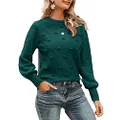 Miessial Women's Crew Neck Lantern Sleeve Sweater Pullover Elegant Knit Jumper Top, Green, 10