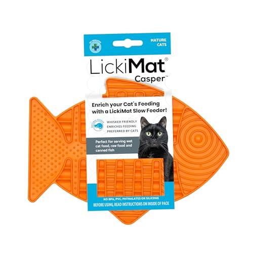 Lickimat Casper & Felix, Fish-Shaped Cat Slow Feeders for Feline Boredom and Anxiety Reduction; Perfect for Food, Treats and Anxiety Reduction. (Orange, Casper)