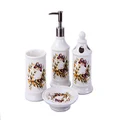 Vintage Rustic Butterfly Ceramic Bathroom Accessory Set - Soap Dispenser - Toilet Brush (Set of 4 Accessories)