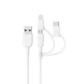 Anker Powerline II 3-in-1 Cable, Lightning/Type C/Micro USB Cable for iPhone, iPad, Huawei, HTC, LG, Samsung Galaxy, Sony Xperia, Android Smartphones, and More(3ft, White)