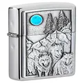 Zippo Wolf Pack and Moon Emblem Design Brushed Chrome Lighter, Multicolor, One Size