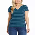 Nautica Women's Easy Comfort V-Neck Striped Supersoft Stretch Cotton T-Shirt, Bright Blue Jig, X-Large
