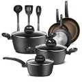NutriChef 12-Piece Nonstick Kitchen Cookware Set - Professional Hard Anodized Home Kitchen Ware Pots and Pan Set, Includes Saucepan, Frying Pans, Cooking Pots, Dutch Oven Pot, Lids, Utensil -,Gray