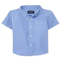 The Children's Place Single and Toddler Boys Short Sleeve Oxford Button Down Shirt, Light Blue Oxford Single, 9-12 Months
