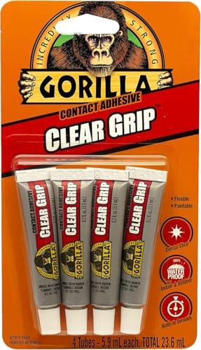 Gorilla Clear Grip - Fast Setting Contact Adhesive - Waterproof, Paintable Clear Glue for Indoor or Outdoor Application - Heavy Duty Shoe Repair Glue for Leather, Ceramics - 5.9ml/0.2oz (Pack of 4)