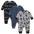 Gerber Grow Baby Boys Organic 3-Pack Coverall Set, Black/White/Grey/Blue, 3-6 Months