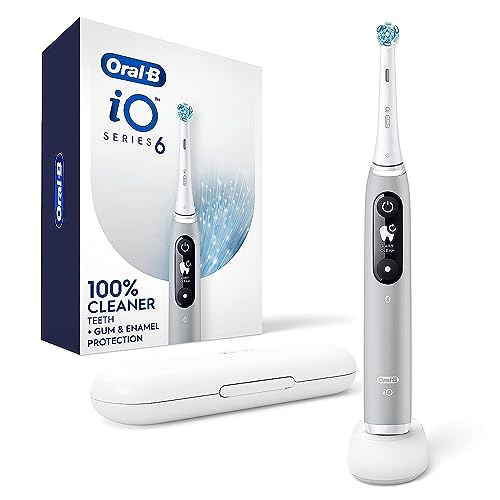 Oral-B iO Series 6 Rechargeable Electric Toothbrush with Visible Pressure Sensor to Protect Gums, 2 Minute Timer, 5 Cleaning Settings, 1 Replacement Toothbrush Head, and Travel Case, Grey Opal