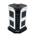 Compact Vertical Power Board with 4 USB Ports and 8 Plugs, White and Black, (SM-OL4U8GB)