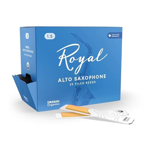 D'Addario Woodwinds Royal Saxophone Reeds - Alto Sax Reeds with Strong Spine - Alto Saxophone Reeds Great for Classical or Jazz - Strength 1.5, 25-pack