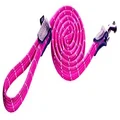 Rogz Classic Rope Dog Lead with Genuine Leather Cuffs Pink Large