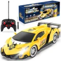 Growsland Remote Control Car, RC Cars Xmas Gifts for Kids 1/24 Electric Sport Racing Hobby Toy Car Yellow Model Vehicle for Boys Girls Adults with Lights and Controller