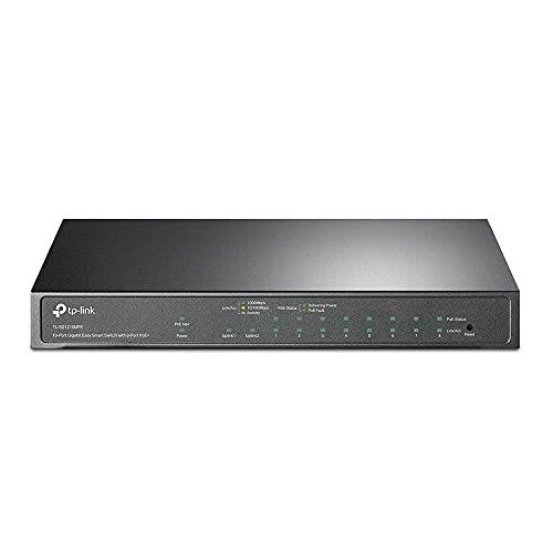 TP-Link 10-Port Gigabit Easy Smart PoE Switch with 8-Port PoE+, 123 W Budget, Network Monitoring, VLAN for Security, PoE Auto Recovery, QoS, Metal Casing, Fanless Design, Plug & Play (TL-SG1210MPE)