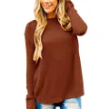 MEROKEETY Women's Long Sleeve Oversized Crew Neck Solid Color Knit Pullover Sweater Tops, Rust, Medium