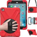 BRAECN iPad Mini 4 Case for mini ipad 4 case with 360 Degree Swivel Stand/ Hand Strap/Shoulder Strap Case[Heavy Duty]Three Layer Ultra Hybrid Shockproof Full-Body Protective Case(No iPad mini case)Red