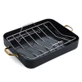 GreenPan Reserve Hard Anodized Healthy Ceramic Nonstick 40 x 33 cm Roasting Pan with Stainless Steel Roaster Rack, Gold Handles, PFAS-Free, Dishwasher Safe, Oven Safe, Black
