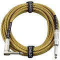GLS Audio 20 Foot Guitar Instrument Cable - Right Angle 1/4 Inch TS to Straight 1/4 Inch TS 20 FT Brown Yellow Tweed Cloth Jacket - 20 Feet Pro Cord 20' Phono 6.3mm - SINGLE