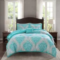 Comfort Spaces Cozy Comforter Set-Modern Casual Boho Bedding Set, Matching Sham, Decorative Pillow, Full/Queen(90"x90"),Coco Damask Teal 4 Piece
