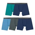 Fruit of the Loom Men's 360 Stretch Boxer Briefs (Quick Dry & Moisture Wicking), Long Leg - Micro Stretch - 5 Pack Green/Blue/Grey, Small
