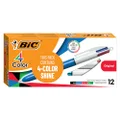 BIC 4 Colours Original Retractable Ball Pen Medium Point (1.0 mm) - Box of 12 Pens, Multicolour Inks, Black, Blue, Red & Green