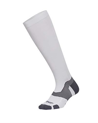 2XU Unisex Vectr Full Length Sock - Performance Compression Socks for Enhanced Comfort and Support - White/Grey - Size Large 1 (Men's US Size 9-12, Women's US Size 10-13)