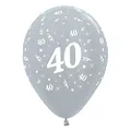 Sempertex Age 40 Satin Pearl Latex Balloons 6 Pieces, 30 cm Size, Silver