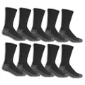 Fruit of the Loom Men's Cushioned Durable Cotton Work Gear Socks with Moisture Wicking, Black, 6-12